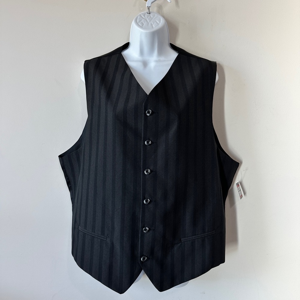 Vintage Black on Black Vertical Striped Button Down Vest